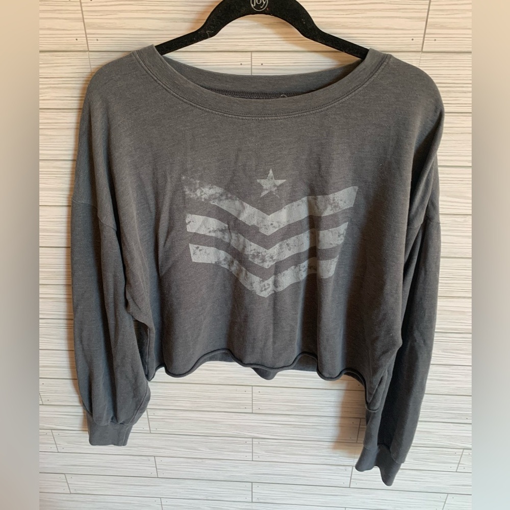Grayson threads Women's Washed Black Cropped Sweatshirt with Star Chevron Graphi